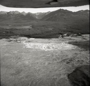Church photography Lindsay Crozier took this picture of the Manapouri township from the air 1966